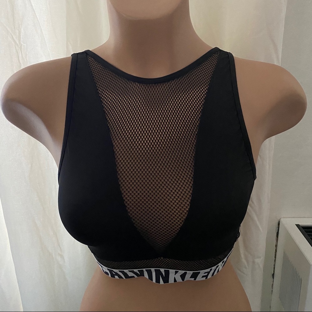 calvin klein black mesh ID sports bra size large